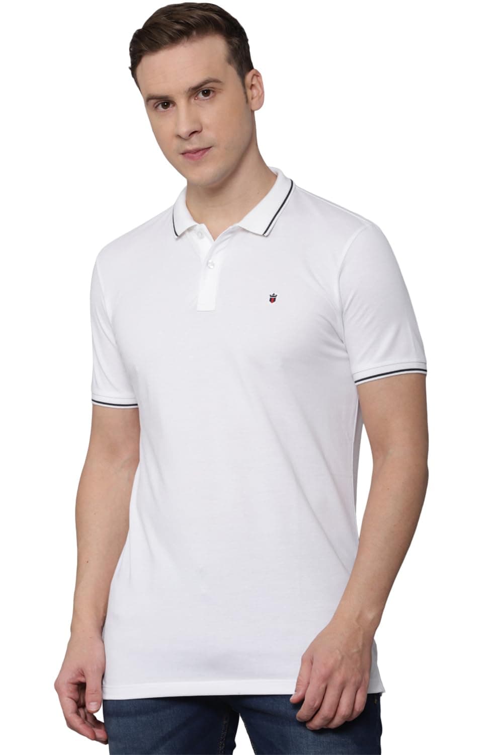 Louis Philippe Men White Solid Polo Neck T-Shirt