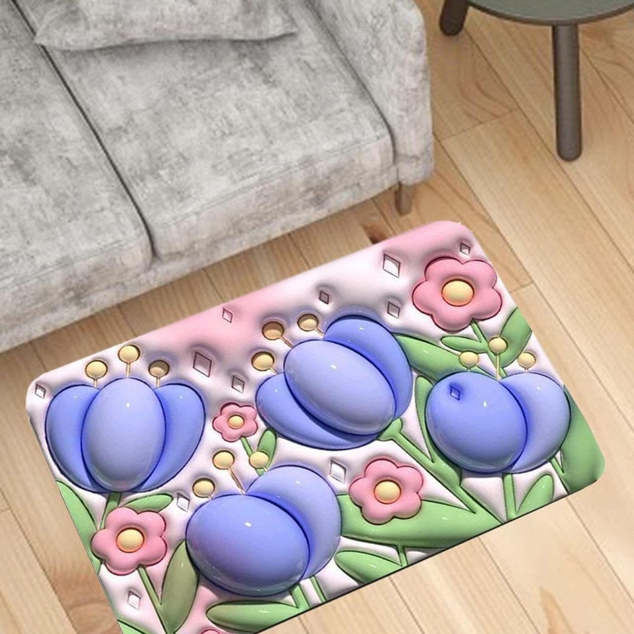 KN Anti Skid Water Soak 3D Bathroom Mat Set Rubber NonSlip Quick Dry Rugs Fit Under Door Super Absorbent Thin Fashion Washable Floor Bath Mat Foot Mat for DoorBathroom