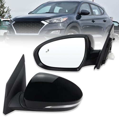 Lqito Left Driver Side Mirror Compatible With 2019 2020 2021 Hyundai Tucson With Manual folding Power Glass Turn Signal Heated Blind Spot Black Replace#87610D3930(8Pins)