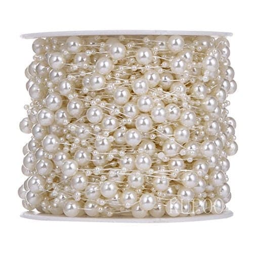 KUPOO 200feet Roll Pearls Beads DIY Party Garland Wedding Centerpieces Bridal Bouquet Crafts Decoration (8+3mm Pearls- Ivroy)