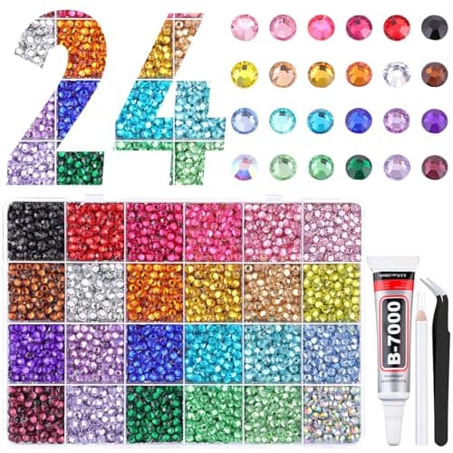 6600Pcs Resin Rhinestones for Bedazzling with Tweezers Multicolor 5mm Rhinestones for Crafting with B7000 Jewelry Glue for DIY Crafts Clothing Tumblers Shoes Fabric Nail Art