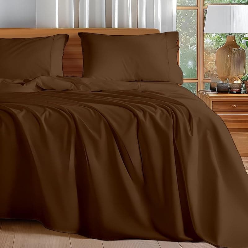 Mahaveer Cotton Microfiber King Bed Sheet - Solid Color, Ultra-Soft Bedsheet for Bedroom, Lightweight Plain Bedsheet for King Bed 102x108 Inch, Chocolate Brown