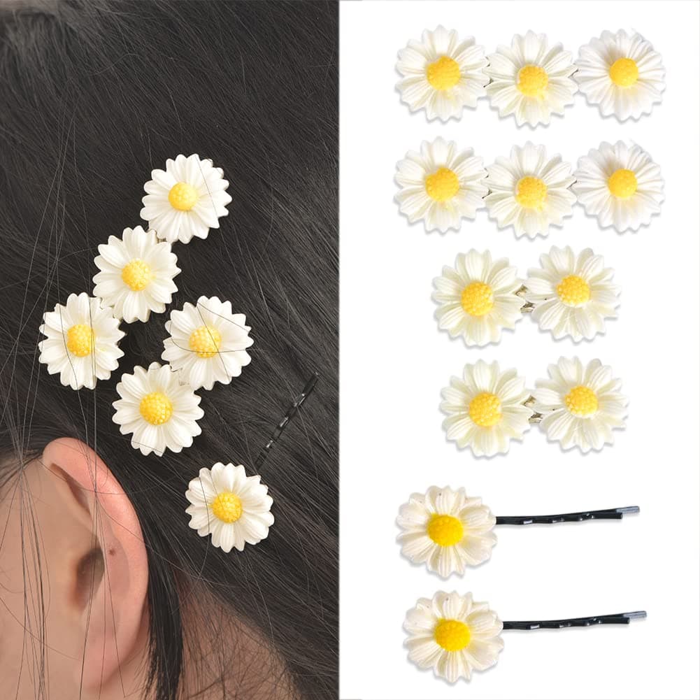 Daisy Floral Hair Clips and Barrettes 6pcs Duckbill Clips for Women Girls Flower Hair Accessories for Long Short Hair