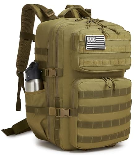 Wotony Military Tactical Backpack for Men Waterproof Daypack 3 Day Assault Pack Molle Bag with Water Bottle Holder Khaki 50L