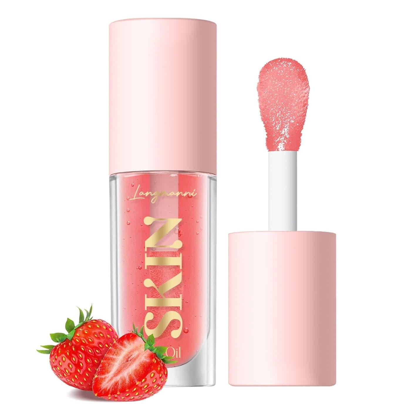 LANGMANNI Moisturizing Lip OilNoSticky Lip Gloss Lip Balm Lip CareFruit Flavoured Lip Oil For Dry Lips Moisturizing Hydrating And Nourishing Strawberry