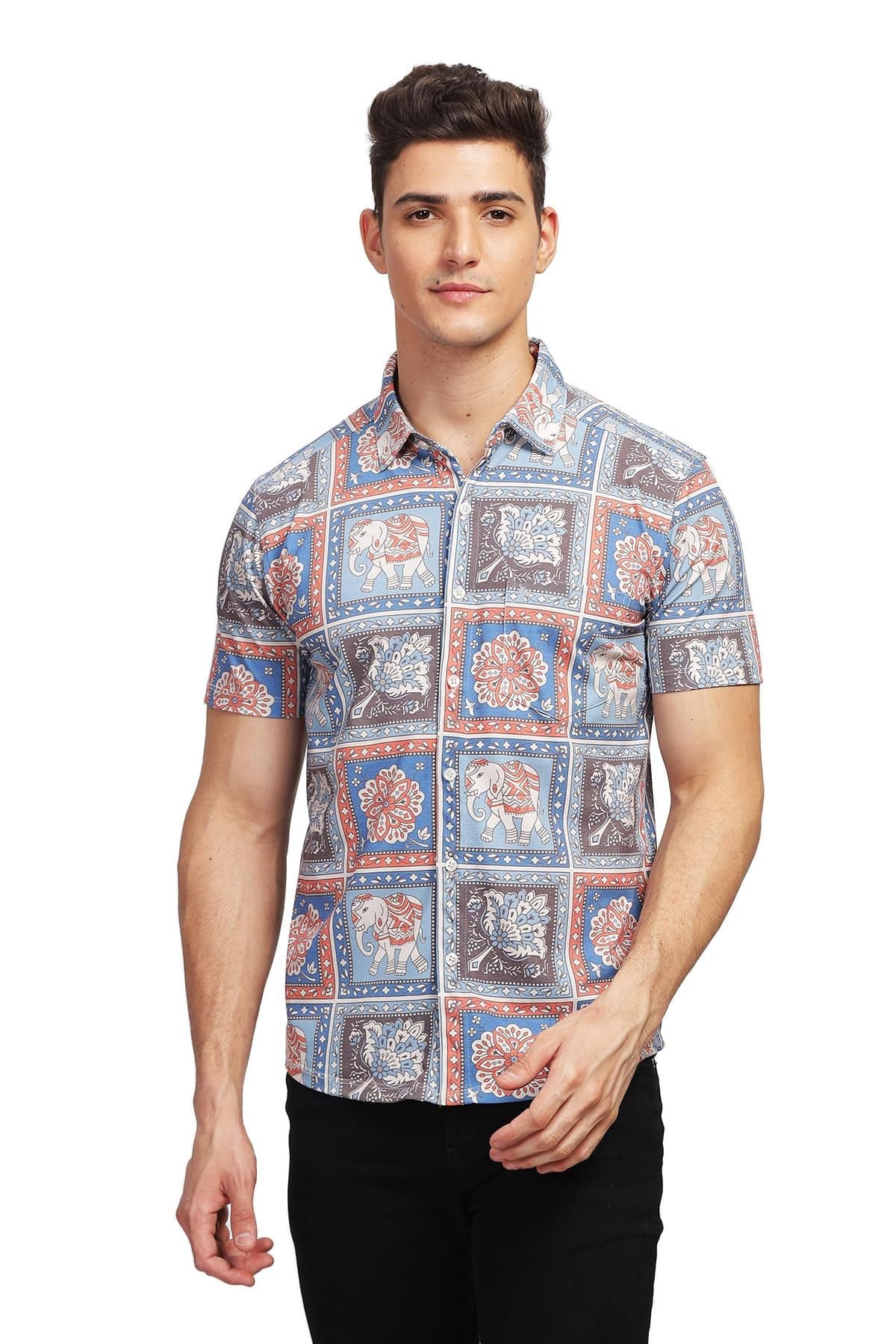 BULLMER Trendy Regular Fit Printed Causal Shirt for Men Sky Blue Small
