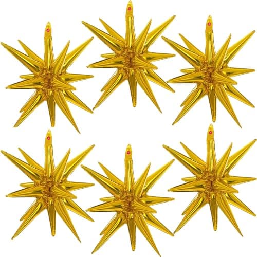 6 Pcs Gold Star Balloons22 Inch Gold Starburst Balloons Star Foil Mylar Balloons for Birthday Party Wedding Christmas New Year Anniversary Graduation Decorations