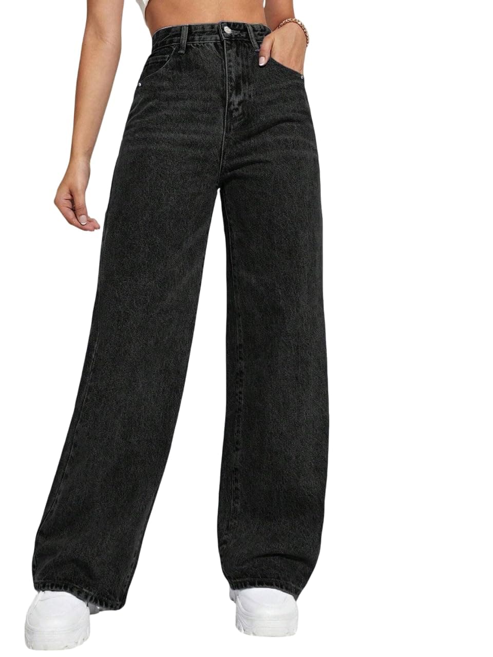 TAGAS Women's High Waisted Wide Leg Jeans – Baggy Denim Pants, Loose Fit Casual Straight Leg Pant for Girls & Womens (WDJ-6-Black-30)