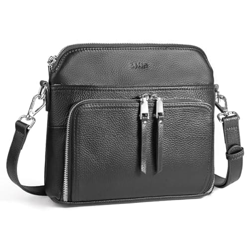 befen Black Genuine Leather Crossbody Purses for Women, Women's Small Crossbody Shoulder Bag Travel Purse with Built in RFID Wallet
