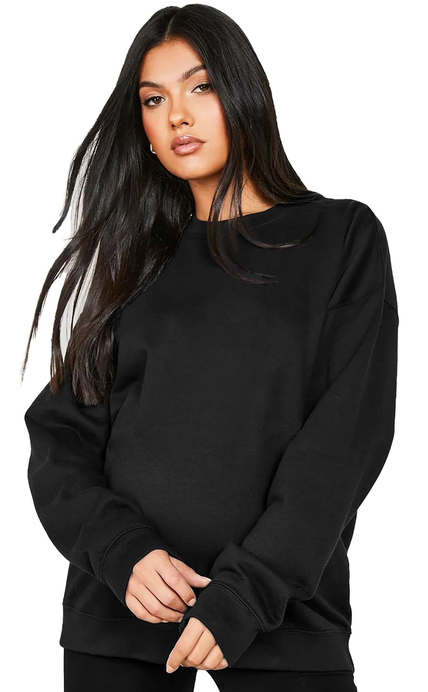 LEOTUDE Women's Loopknit Round Neck Loose Full Sleeve Sweatshirt (GRL_W11_Blk11_P_Black_S)