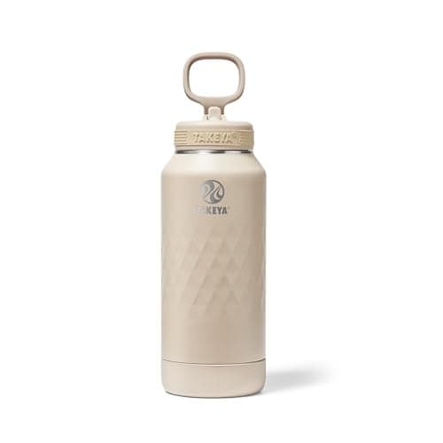 Takeya Sport Insulated Water Bottle with Straw Lid (32 oz, Almond) - Triple Wall, Leakproof, Stainless Steel Water Bottle for Gym & Outdoor Use