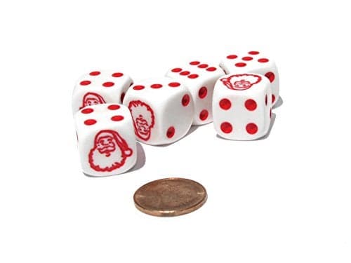 Koplow Games Set of 6 Santa Claus 16mm D6 Round Edge Christmas Dice White with Red Pips