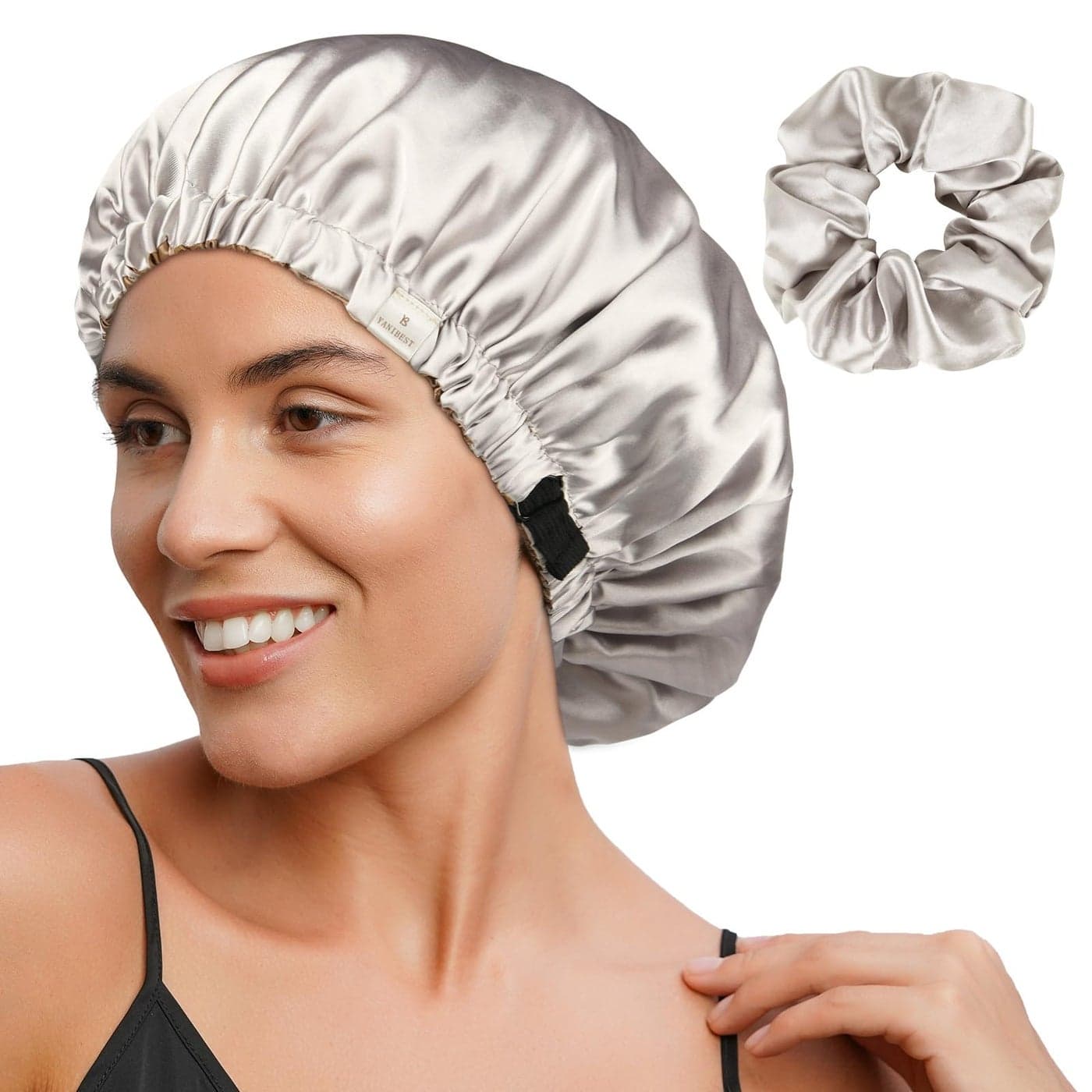 YANIBEST Adjustable Silk Bonnet Double Layer Satin Bonnet Hair Bonnet for Sleeping Bonnets for Women Hats Curly Natural Hair Ash Grey