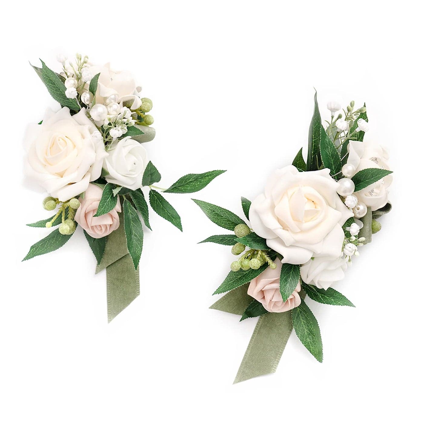 Lings Moment 2pcs Wedding Shoulder Corsage Artificial Flowers GirlMother HomecomingProm Corsages Wristlet Dcor etc White Ivory Greenery