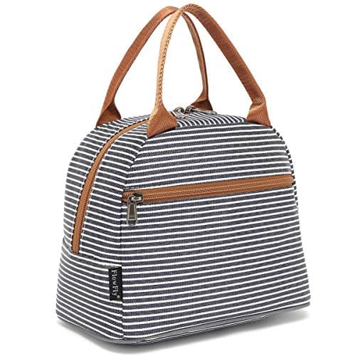 FlowFly Insulated Lunch Cooler Bag - Tote Bag Organizer for Women/Men, White&Black Stripe