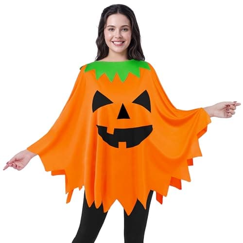 Spooktacular Creations Halloween Pumpkin Poncho Costume, Pumpkin Costume Set for Women for Adult to Halloween Parties, Adult parties, Ghost Costumes Events and Role Play
