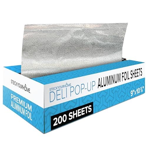 200 Count Pre-Cut Deli Aluminum Foil - 9” Pop Up Sheets for Restaurant, Disposable Food Covers for Burrito, Hot Dog or Sandwich, Stock Your Home, Silver