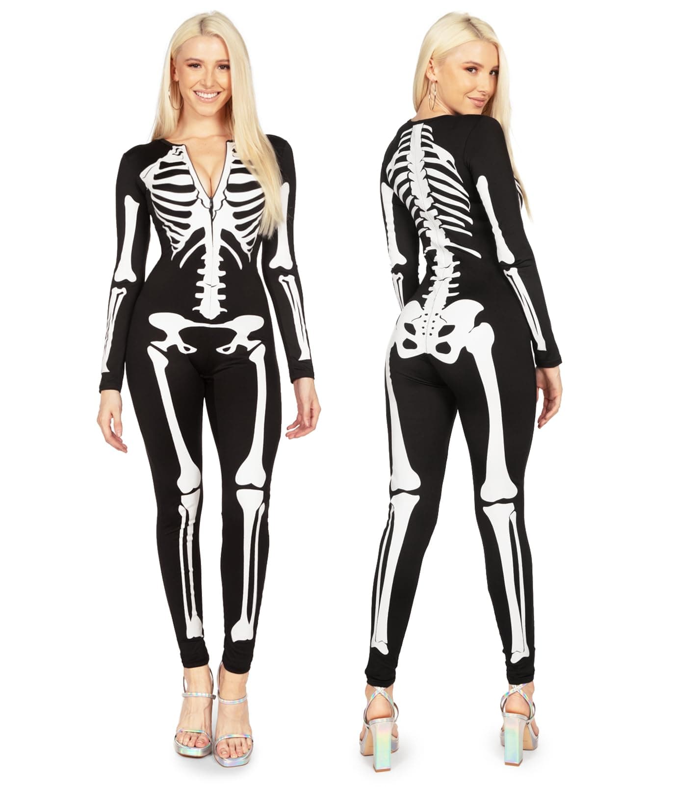 Tipsy Elves Form Fitting & Flattering Skeleton Bodysuits for Halloween - Women's Sexy Skeleton Costume - Women's White Skeleton Bodysuit Halloween Costume Size X-Small
