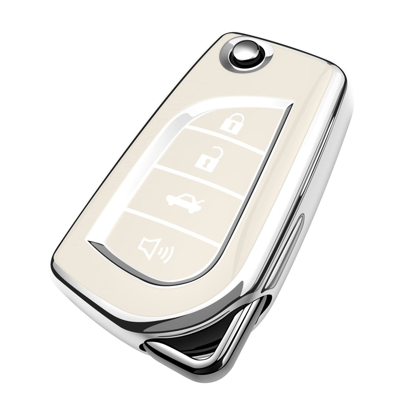 Tukellen for Toyota Key Fob Cover Special Soft TPU Key Case Key Shell Compatible with Fortuner Tundra Camry RAV4 Highlander Challenger Key Shell White 4 Buttons