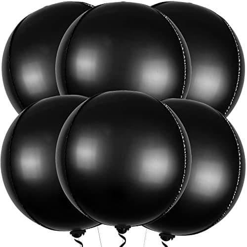 KatchOn, Big Matte Black Foil Balloons - 22 Inch, Pack of 6 | 4D Metallic Black Balloons for Halloween, Birthday Decorations | Black Metallic Balloon, Round Foil Balloons for New Year, Anniversary