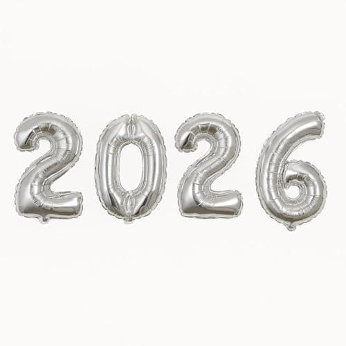 AMFIN® (16 Inch) 2026 Foil Balloon, Happy New Year Foil Balloon for Decoration, Graduation, Class of 2026, Birthday, Anniversary, Event Photo Backdrops - Silver