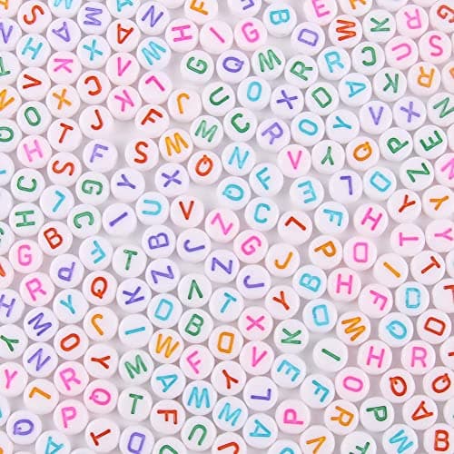 600pcs Acrylic Letter Beads Alphabet Multicolor Letters White Round Bead, 4x7mm, for Friendship Bracelets and Gifts Souvenir Jewelry Making