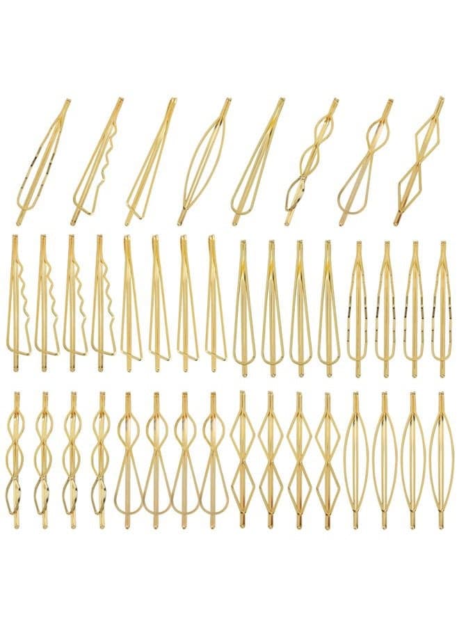 40 Pack 8 Styles Simple Plain Non Slip Gold Metal Hair Clips Barrettes Bobby Pins Hair Accessories for Women Girls (Gold-40 Pack)