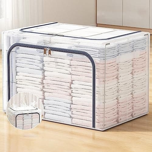 wolpin PVC Nylon Mesh Cloth Storage Bag for Wardrobe/Saree Cover/Shirts Organizer Waterproof with Transparent Window (White) 66 Litre