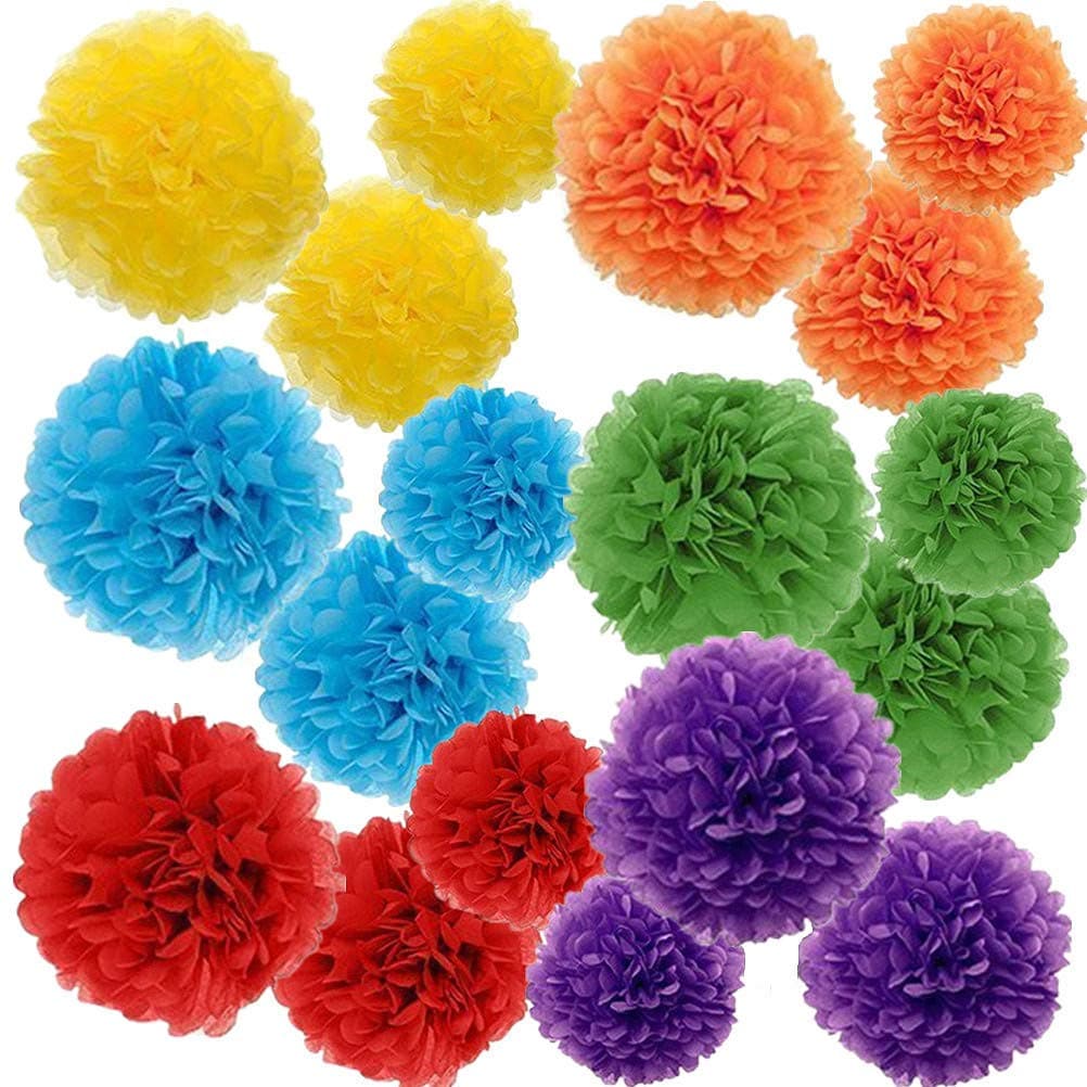 Gavoyeat Paper Pom Poms Color Tissue Flowers Birthday Celebration Wedding Party Halloween Christmas Outdoor Decoration18 pcs of 10 12 14 Inch