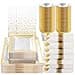 Goodluck 352Piece Clear Plastic Dinnerware Set for 50 Guests Includes 100 Clear Square Plates with Gold Trim 50 Rolled Napkins 50 Cups 50 Cutlery Set and 2 Tablecloths