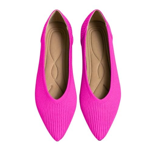TINGRISE Women's Flats Shoes Pointed Toe Knit Ballet Comfortable Dressy Slip On Flat Pink US8.5
