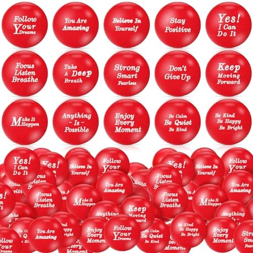 Poen 120 Pcs Motivational Stress Balls for Adults Bulk 157 Inch Stress Relief Balls Foam Squeeze Toys with Inspirational Quotes Anxiety Relief Fidget Toys for Office Employee GiftsRed