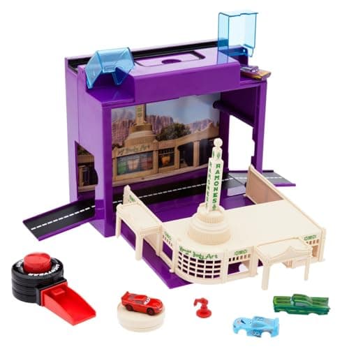 Disney Pixar Car Play Set - Toolbox Case with Lightning McQueen & Ramone Die Cast Cars, Launcher, Body Shop, Turntable, Track & More