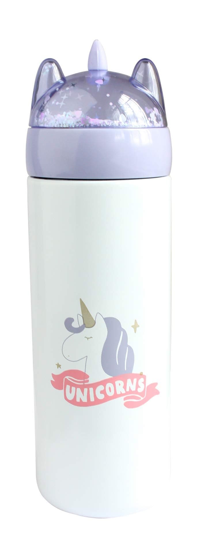 Emartbuy 330 ml Leakproof Unicorn Shimmer Stainless Steel Vacuum Insulated Hot Cold Flask Water Bottle Kids Cute Cool Purple