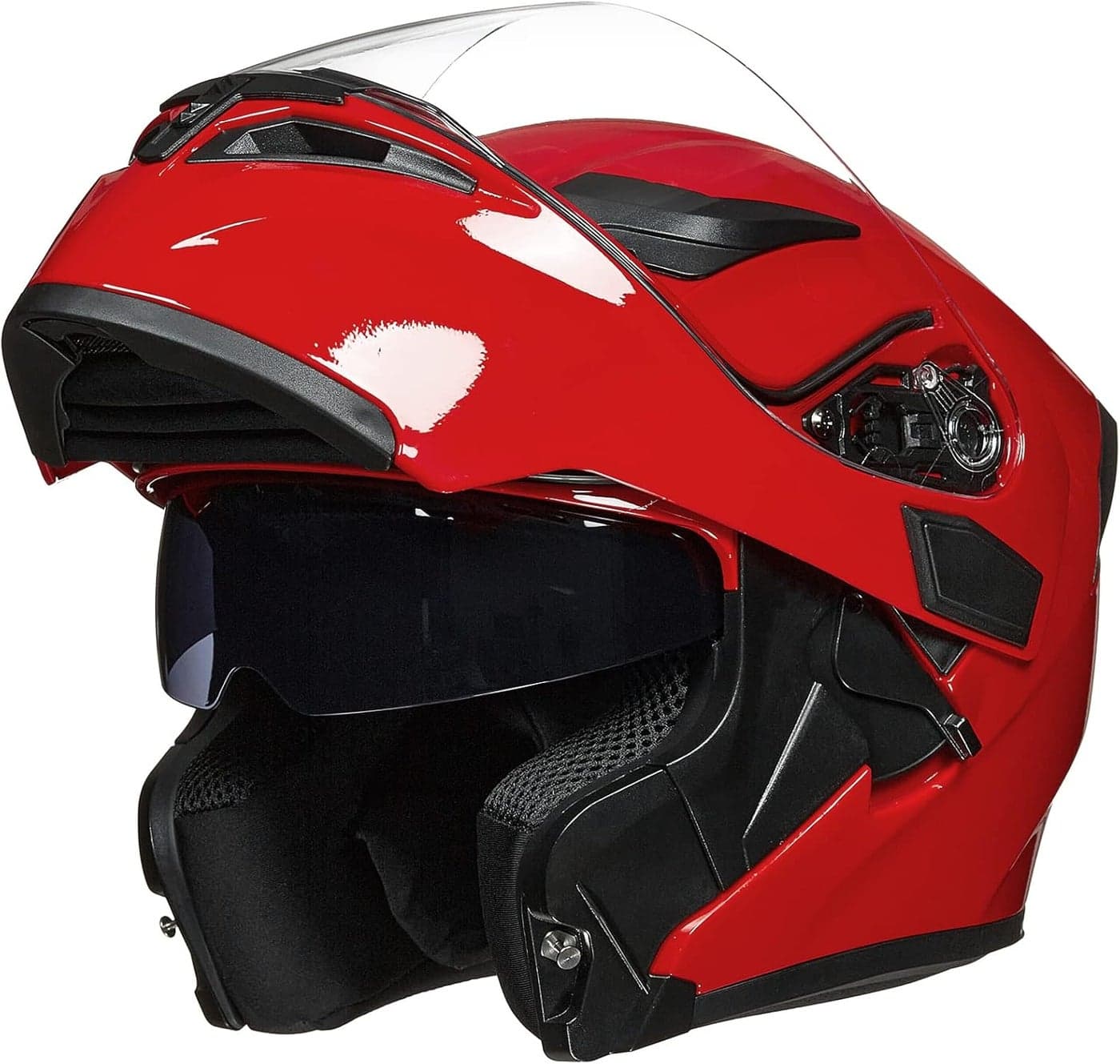 ILM Motorcycle Dual Visor Flip Up Modular Full Face Helmet - Bright Red
