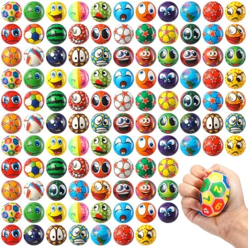 Yunsailing 108 Pcs Mini Stress Balls Bulk 24 Inch Sensory Fidget Balls Treasure Box Prizes Soft Assorted Stress Relief Toys for Hand Wrist Finger Exercise Adults and Teens Party Favor Classroom