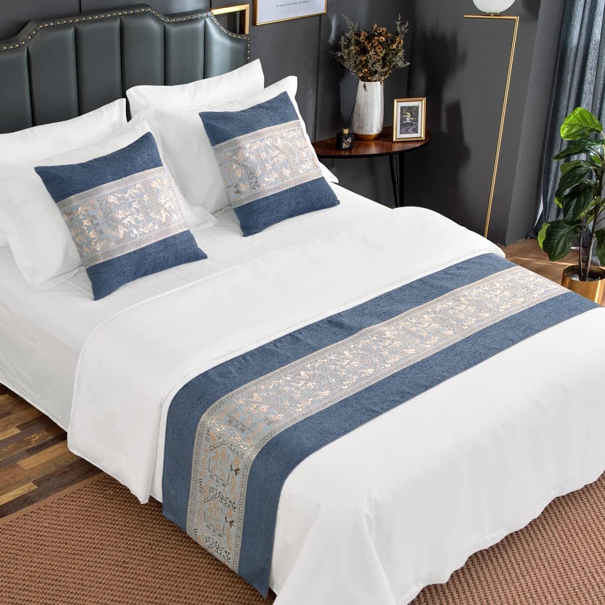 AMBERIS Chenille Bed Runner Durable Decorative Bed Scarf for Home and Hotel