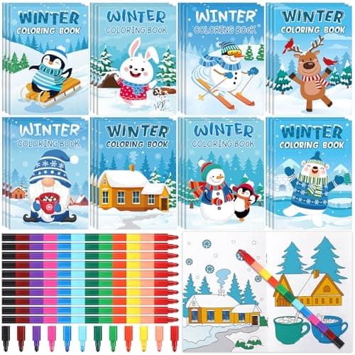 Funrous 24 Set Winter Coloring Books with Crayons Bulk Winter Christmas Party Favors Gifts Animals Penguin Polar Bear Snowman Activity Book Pages for Holiday Birthday Goodie Bags Fillers Prizes