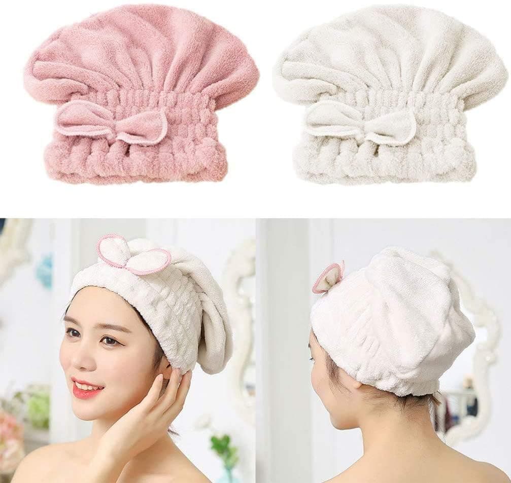 Bittern 2Pcs Microfiber Hair Drying CapHair Towel CapFast Coral Velvet Hair Drying Towel with BowKnotQuick Dry Fast Drying Hair Caps for WomenSoft Absorbent Cap for Wet Hair Long Thick Hair
