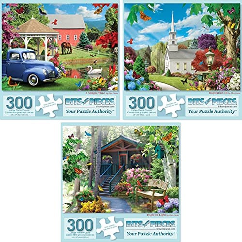 Bits and Pieces Value Set of Three 3 300 Piece Jigsaw Puzzles for Adults Measures 18 x 24 300 pc Inspiration Simple Time Flight in Light Flower Nature Spring Jigsaws by Artist Alan Giana