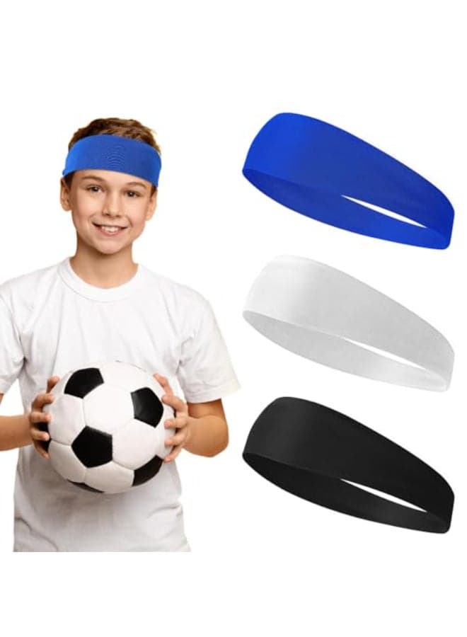 Dimeho 3 Pcs Kids Sports Headbands Boys Girls Athletic Elastic Sweatbands Children Soft Moisture Wicking Hairband Absorbing Sweat Band for Football Basketball Running Tennis