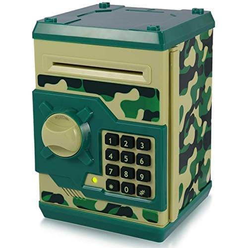 Yoego Kids Money Bank Electronic Piggy Banks Great Gift Toy for Kids Children Auto Scroll Paper Money Saving Box Password Coin BankPerfect Toy Gifts for Boys Girls Green Camo