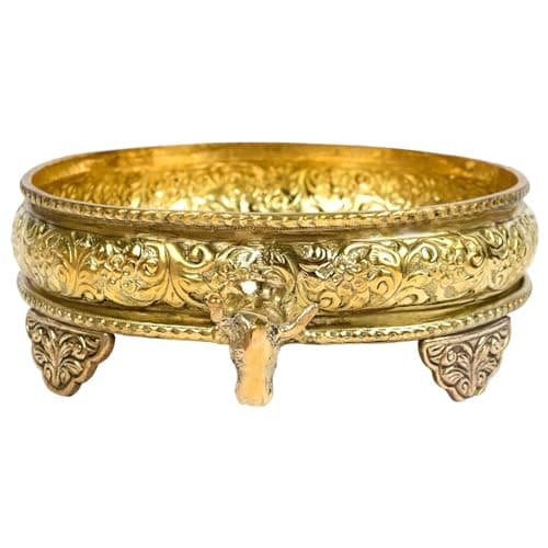 BHAKTI SHRINGAR Antique Gold Plated Snan Patra with Gomukh Outlet for Abhishekam of Idols/Jal Abhishek patra ((6 Inch Diameter))