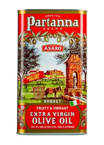 Partanna Robust Extra Virgin Olive Oil Premium 100 Castelvetrano Oil High Polyphenol First Cold Pressed Early Harvest in Sicily Award Winning Italian EVOO Monovarietal 101 fl oz 3 L Tin
