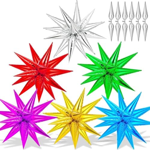 72 PCS Star Balloons Big 26 Inch Star Cone Balloons Metallic Colorful Explosion Balloon Foil Rainbow Spike Balloon for Birthday Back to School Graduation Anniversary Party Decoration