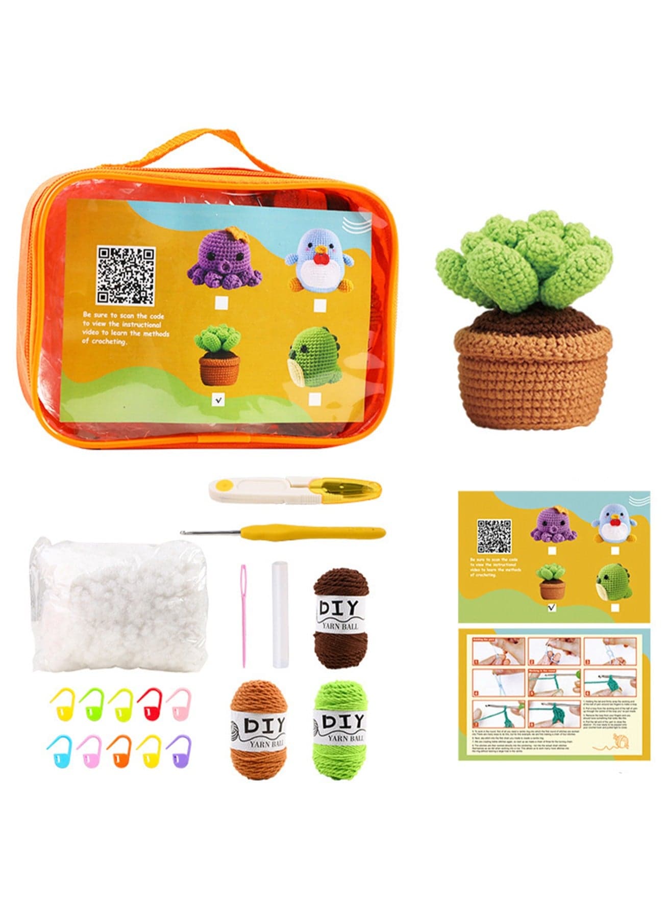Crochet Knitting Kit for Beginners, Crochet Knitting Kit for Beginners, Cute Animal Knitting Kit for Adults and Kids, DIY Craft Knitting Supplies with Instructions (Green Succulent)