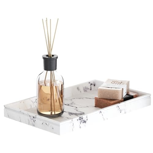 Creative Scents White Marble Look Decor Tray - Coffee Table Tray Decor - Elegant Bathroom Decorative Tray for Displaying Perfume Bath and Decor Items in Bathroom, Living/Dining Room - 10" Lx6 Wx1 H