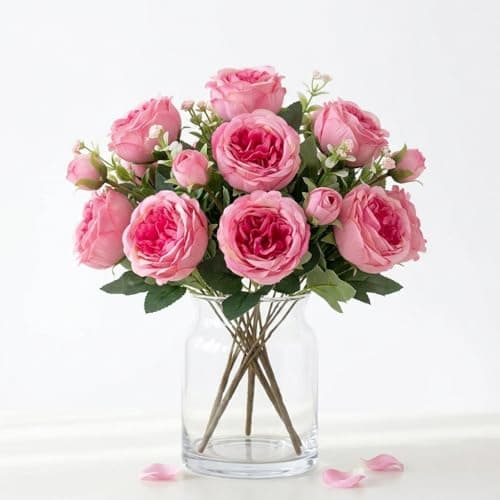 CURATED CART 1pcs Artificial Peony Rose Flower Bouquet (Pink) | for Home Decor, Office, Bedroom, Balcony, Table Display, Wedding Decoration (Without Vase Pot)