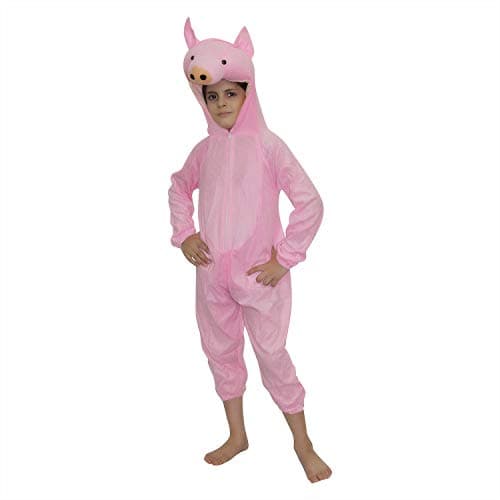 Kaku Fancy Dresses Polyester Pig Farm Animal Costume For Kids - Pink, 5-6 Years | Animal Fancy Dress For Boys & Girls