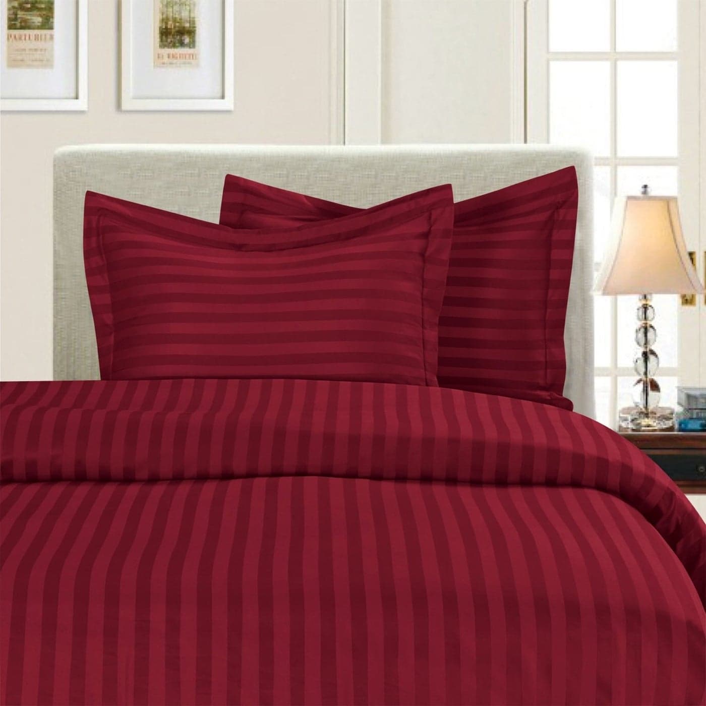 Elegant Comfort Softest Coziest 3Piece Damask Stripe Duvet Cover Set 1500 Premium Hotel Quality Microfiber Luxurious Wrinkle and Fade Resistant Duvet Set TwinTwin XL Burgundy